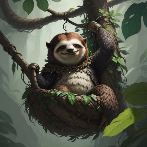Detailed Sloth Concept Art Hanging from Branch