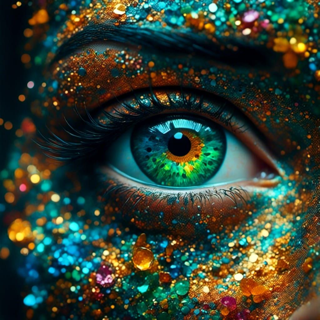 Surreal Portrait with Green Eyes in Polychromatic Hues