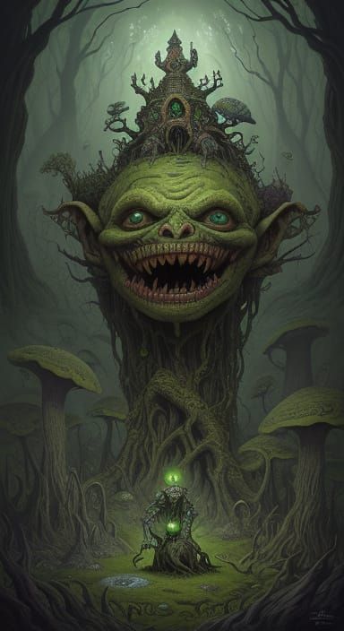 Grotesque Goblin Transforms into Human in Mysterious Forest