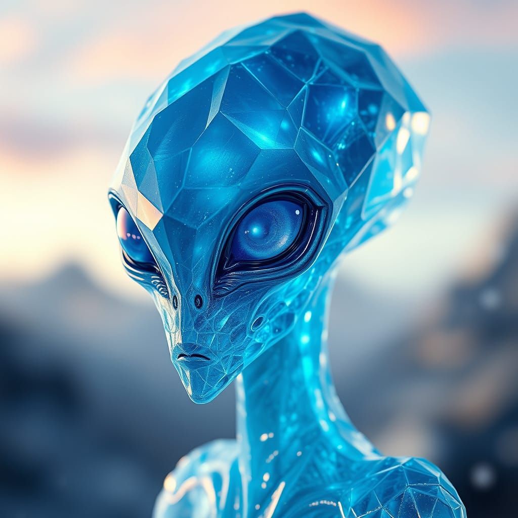 Crystal alien with big crystal blue eyes