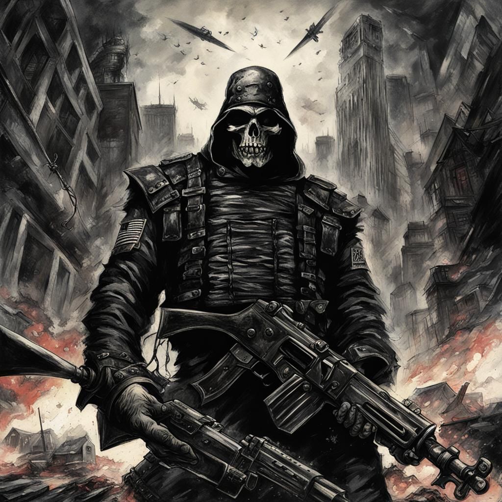 Black Metal Album Cover: Urban Battlefield in 80s Style