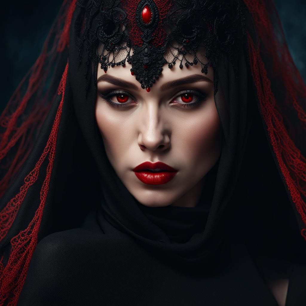 Lady in Black Veil: Detailed Matte Painting