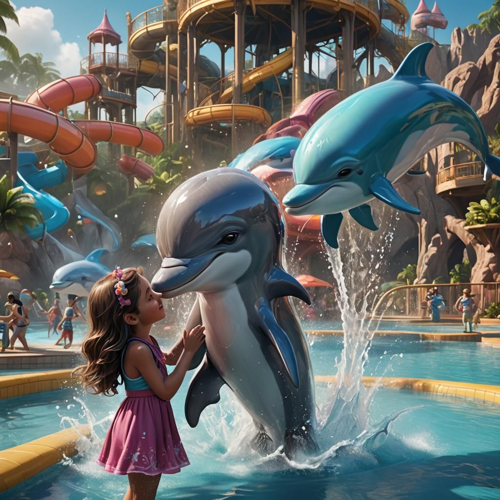 Dolphin Kiss in Water Park: Fantasy Concept Art