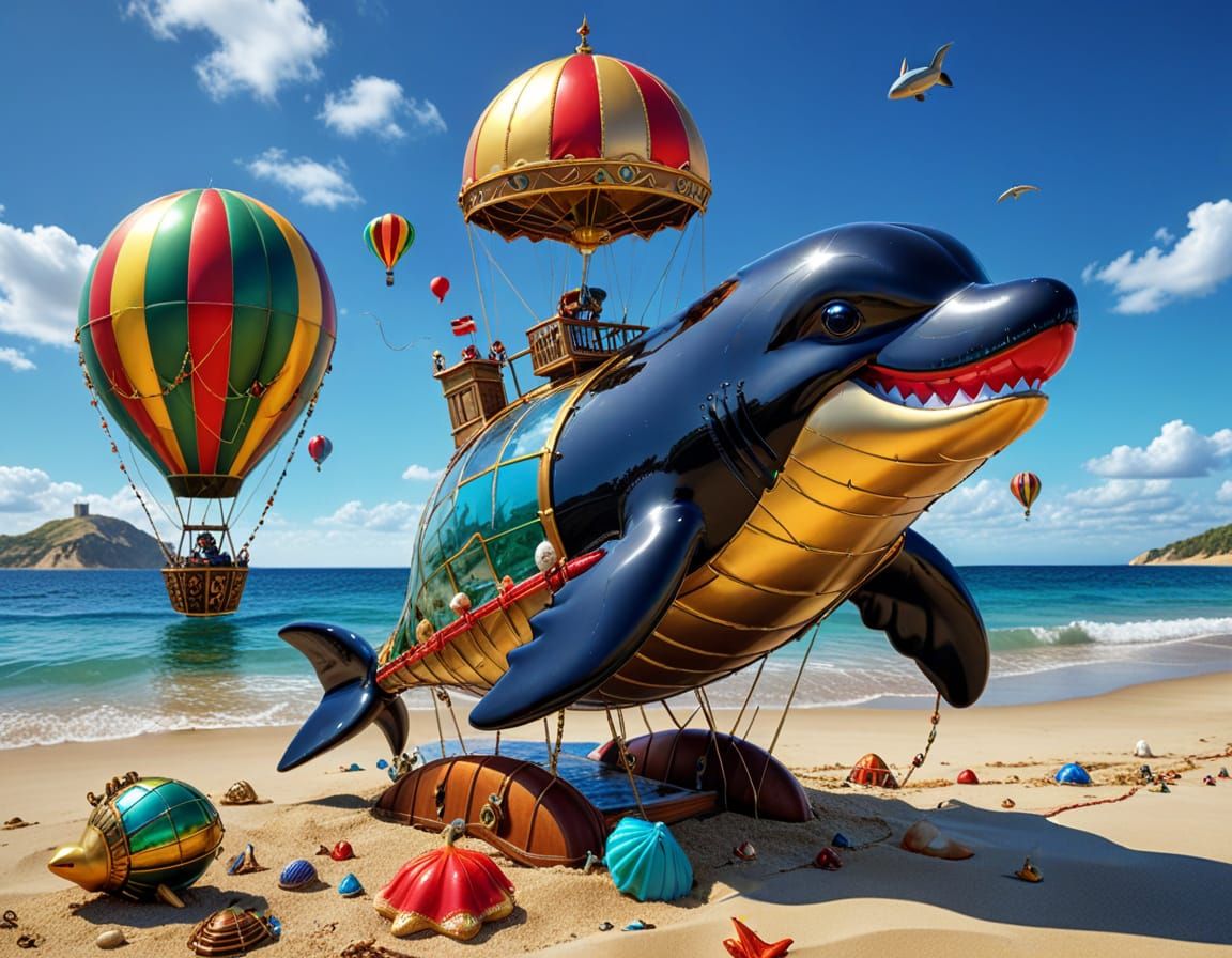 Killer Whale Steampunk Beach Vacation in 3D