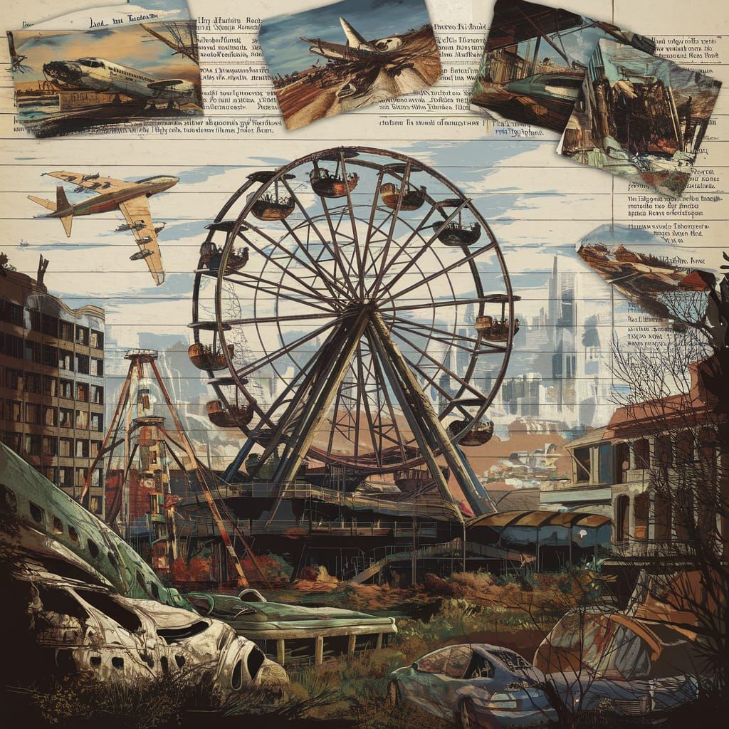 Post-Apocalyptic Ferris Wheel in a Ruined Cityscape