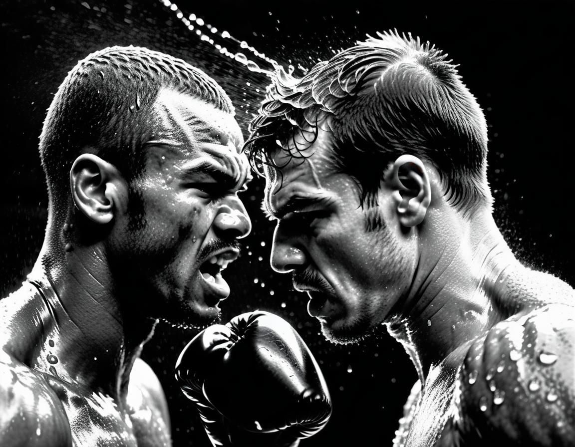 Dramatic Boxing Knockout in Black and White Photography