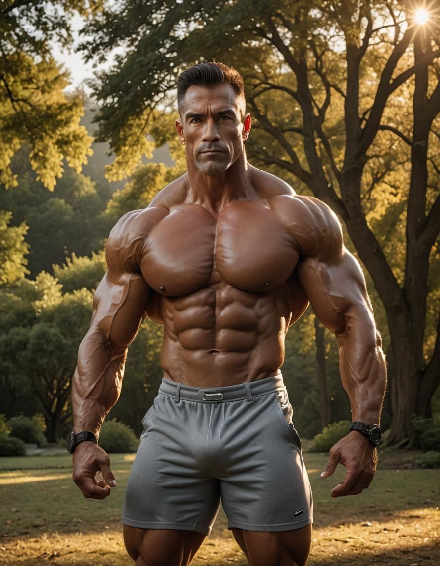Herculean Bodybuilder in Golden Hour Light