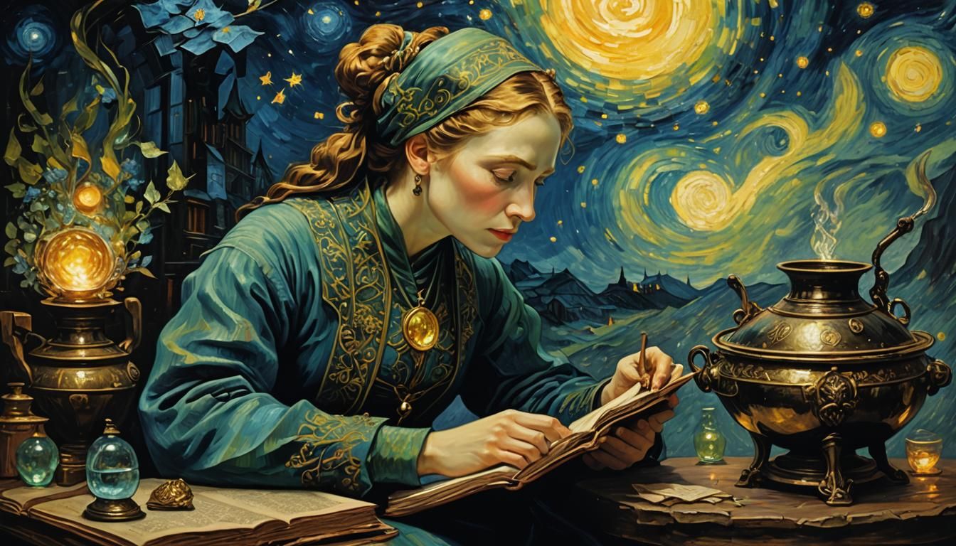 Ethereal Alchemist in Post-Impressionist Style