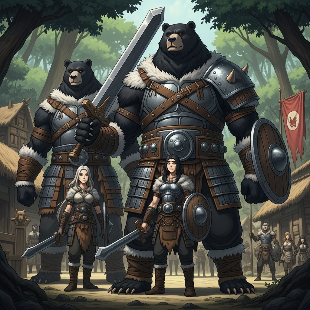 Bearfolk Warriors in Lush Forest Anime Style