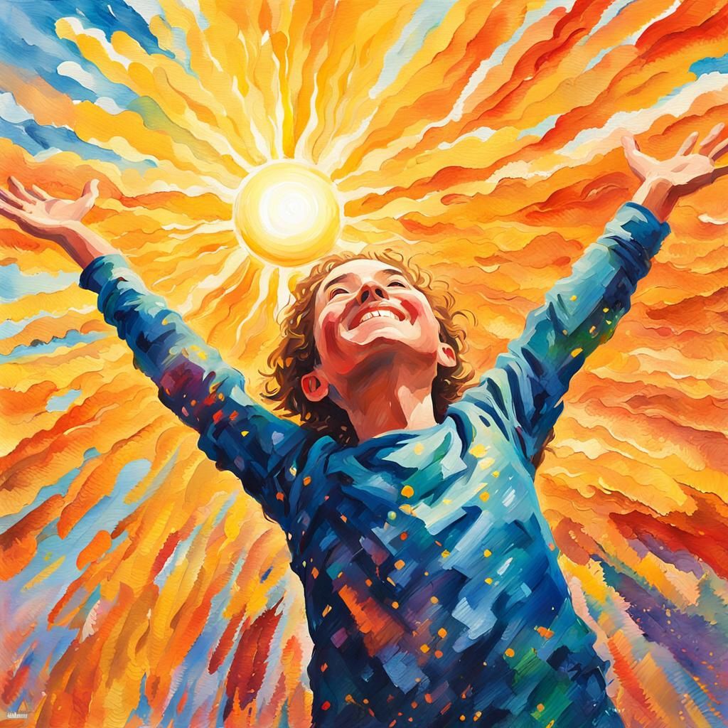 Smiling Sun in Impressionist Gouache Watercolor Style