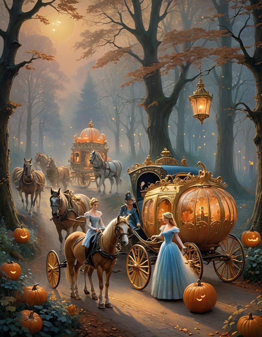 Cinderella's Ethereal Pumpkin Carriage Ride at Dusk