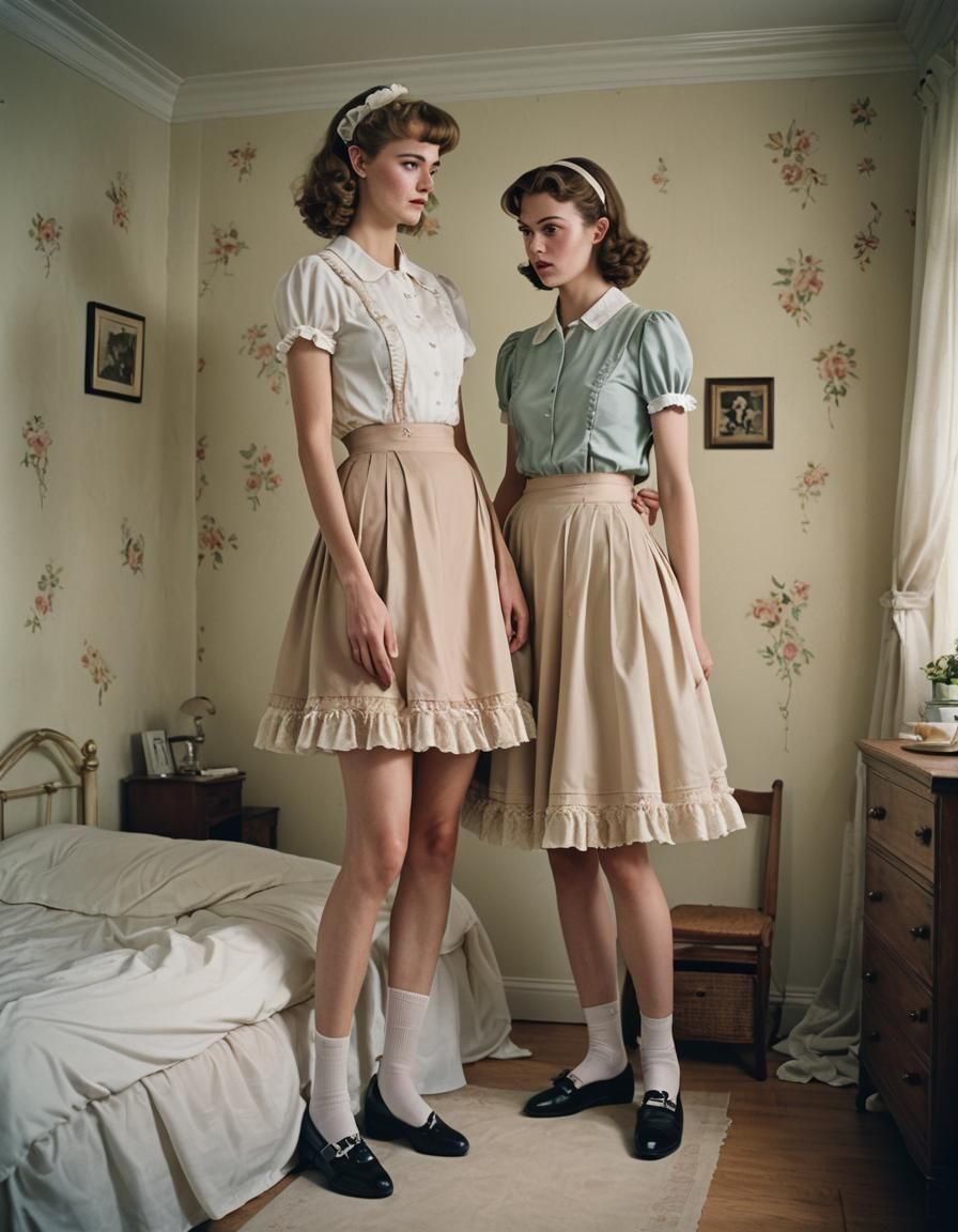 Cinematic Image: Boy Feminized by Sister in Lingerie