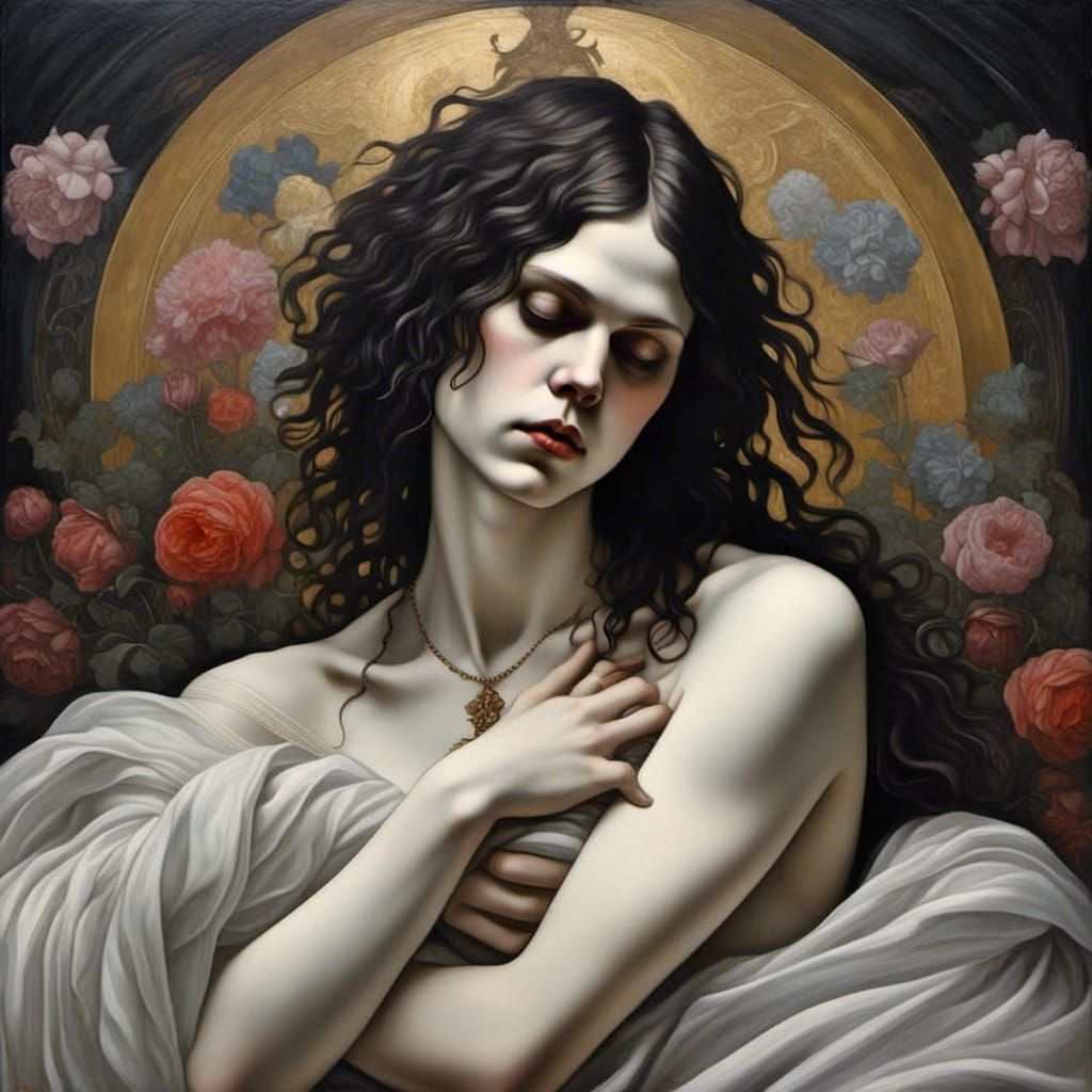 Melancholic Portrait Inspired by Art Masters, Surrealist Sty...