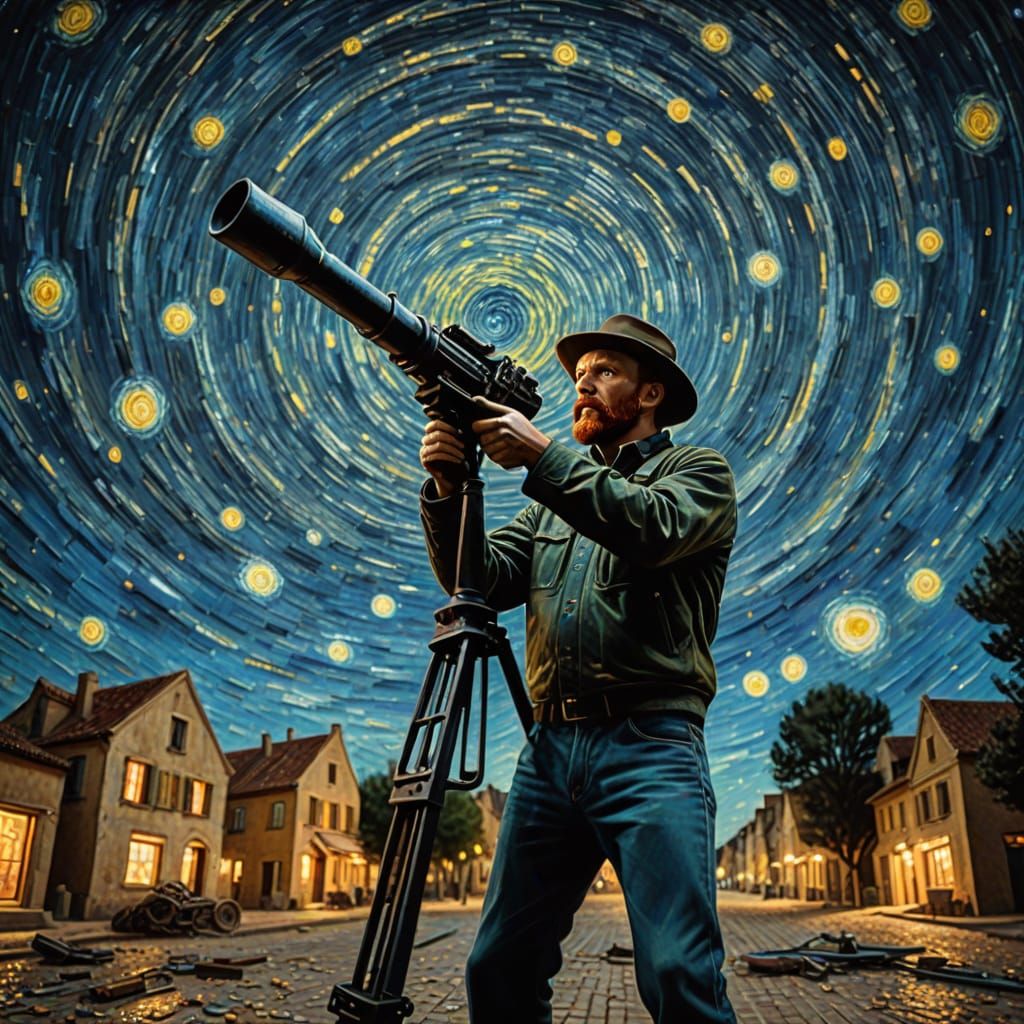Van Gogh Shoots Starry Night with Paint Gun