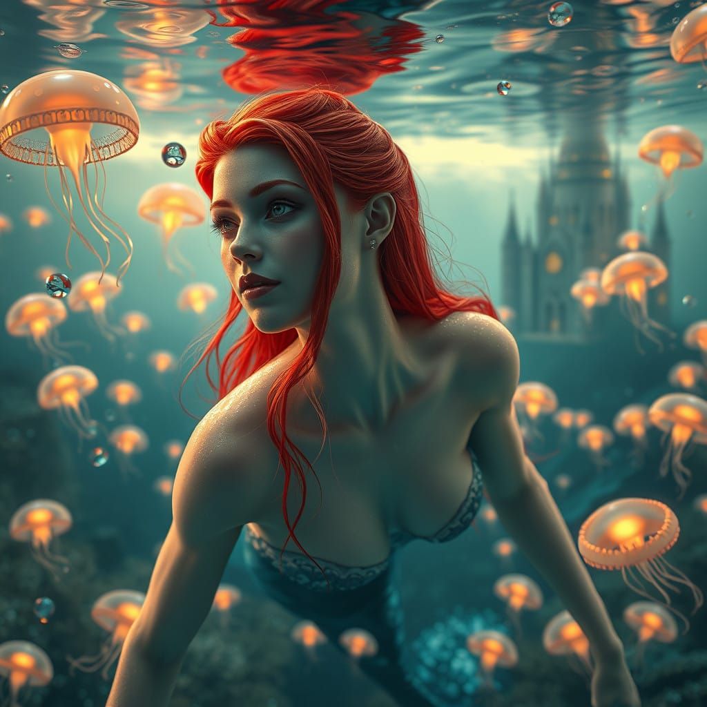 Albino Mermaid in Underwater Atlantis Castle