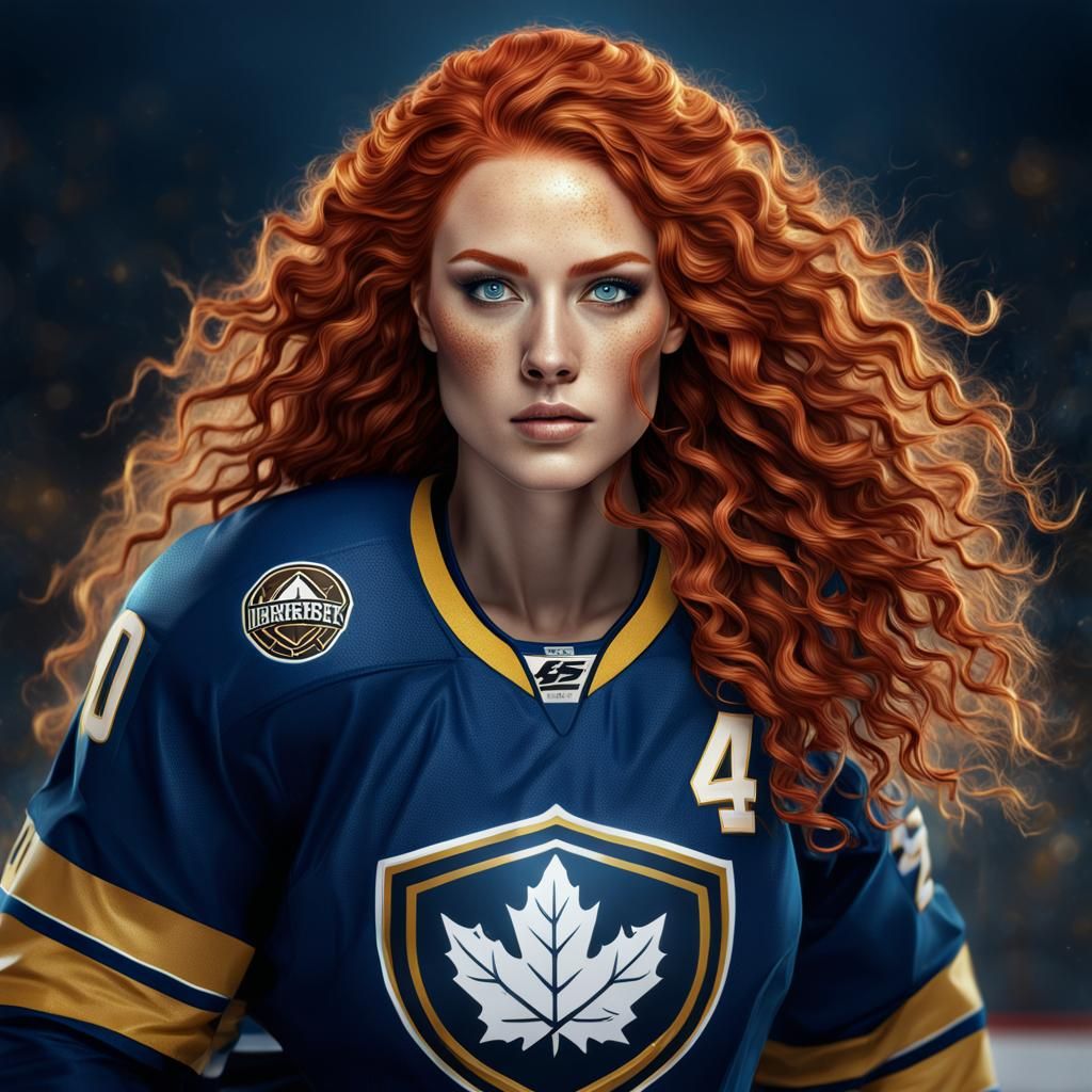 Young Woman Hockey Player in Detailed Matte Painting