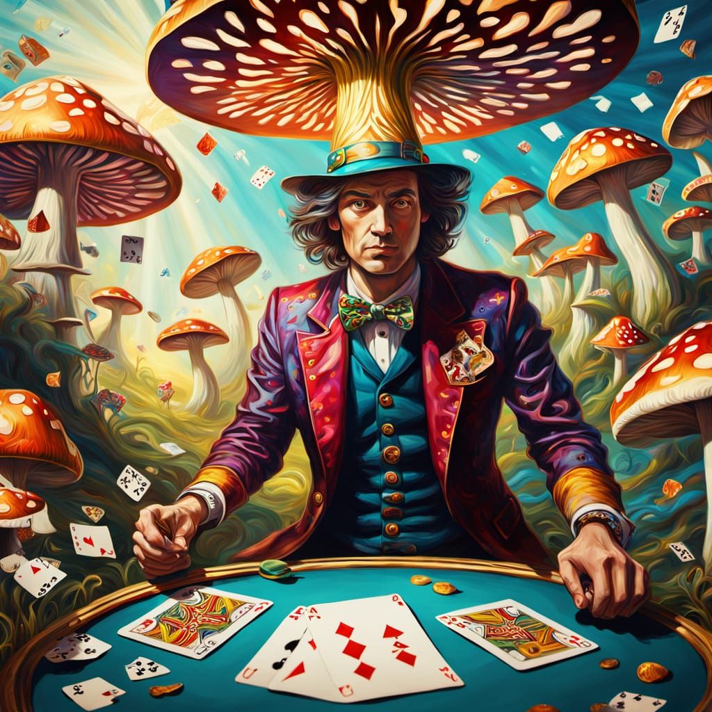 WonderMan's Surreal Adventure in Wonderland: Oil Painting