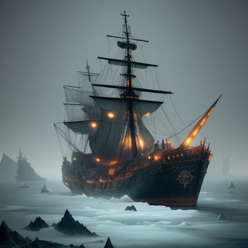 Majestic Icebound Seascape with Sunken Imperial Fleet