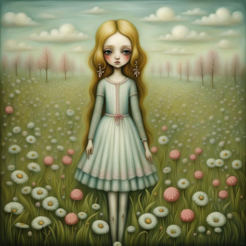 Girl in Spring Meadow: Surrealist Portrait