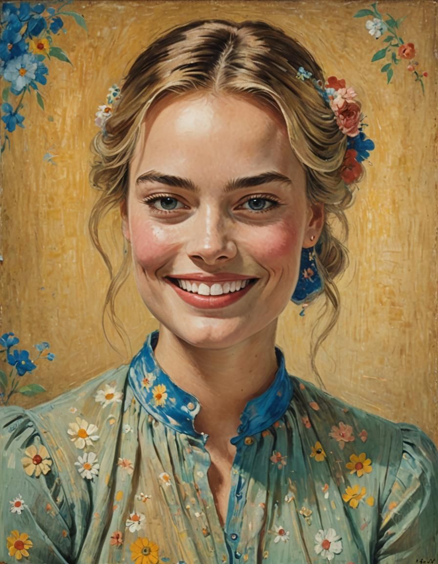 Margot Robbie Pastel Portrait in Romantic Style