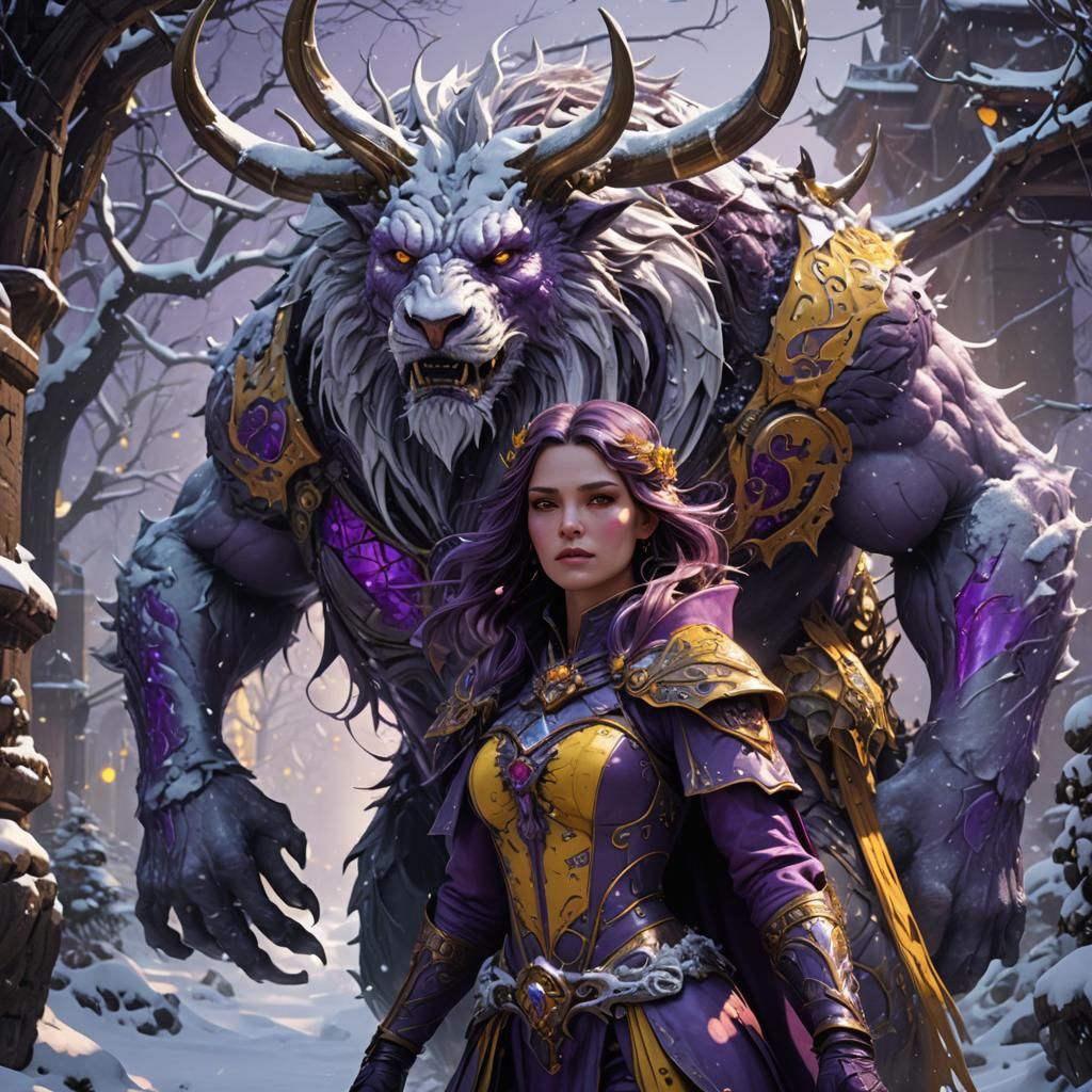 Snow Beast and Beauty in Dark Fantasy Style