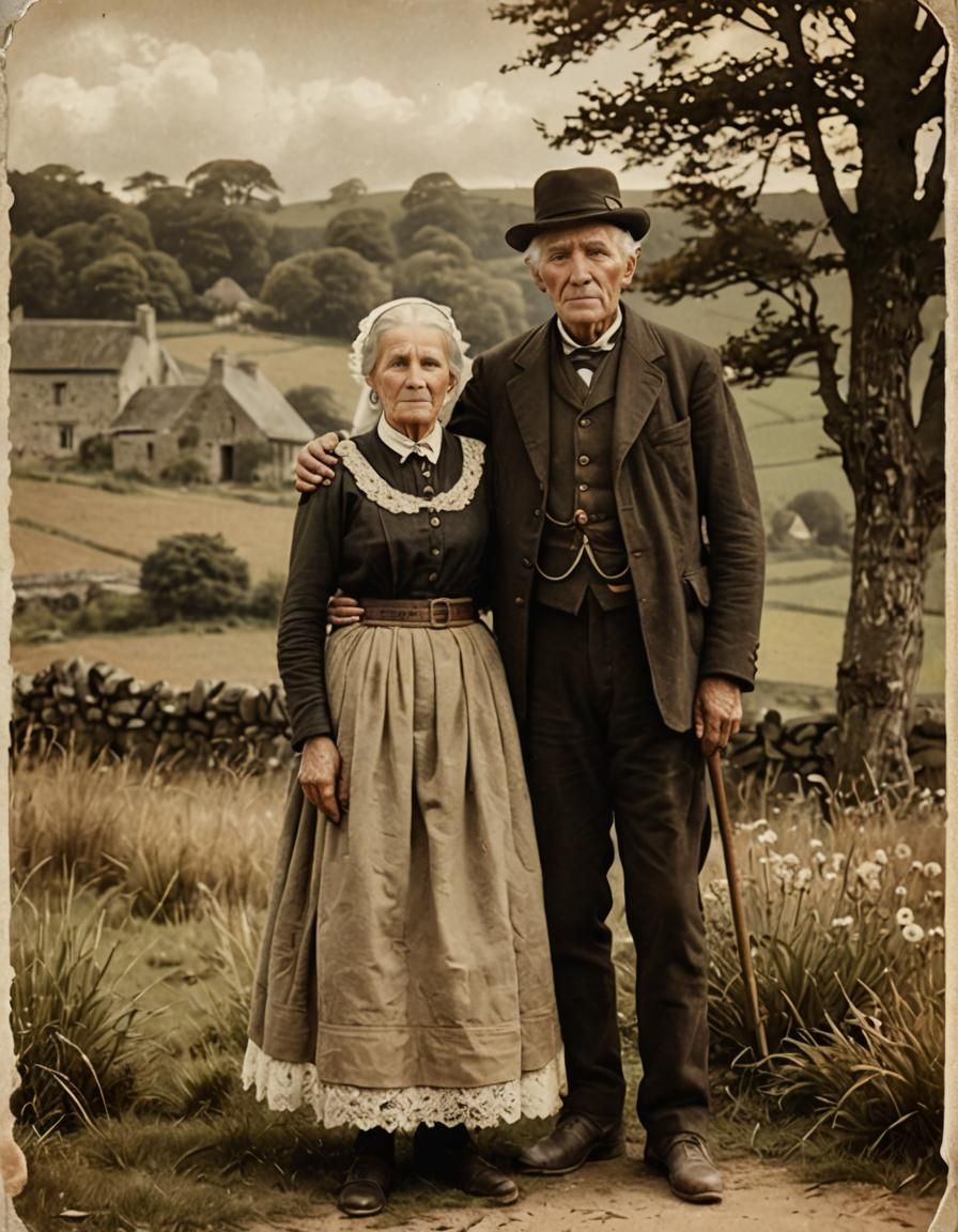 Vintage Breton Couple in Traditional Dress, Late 19th Centur...