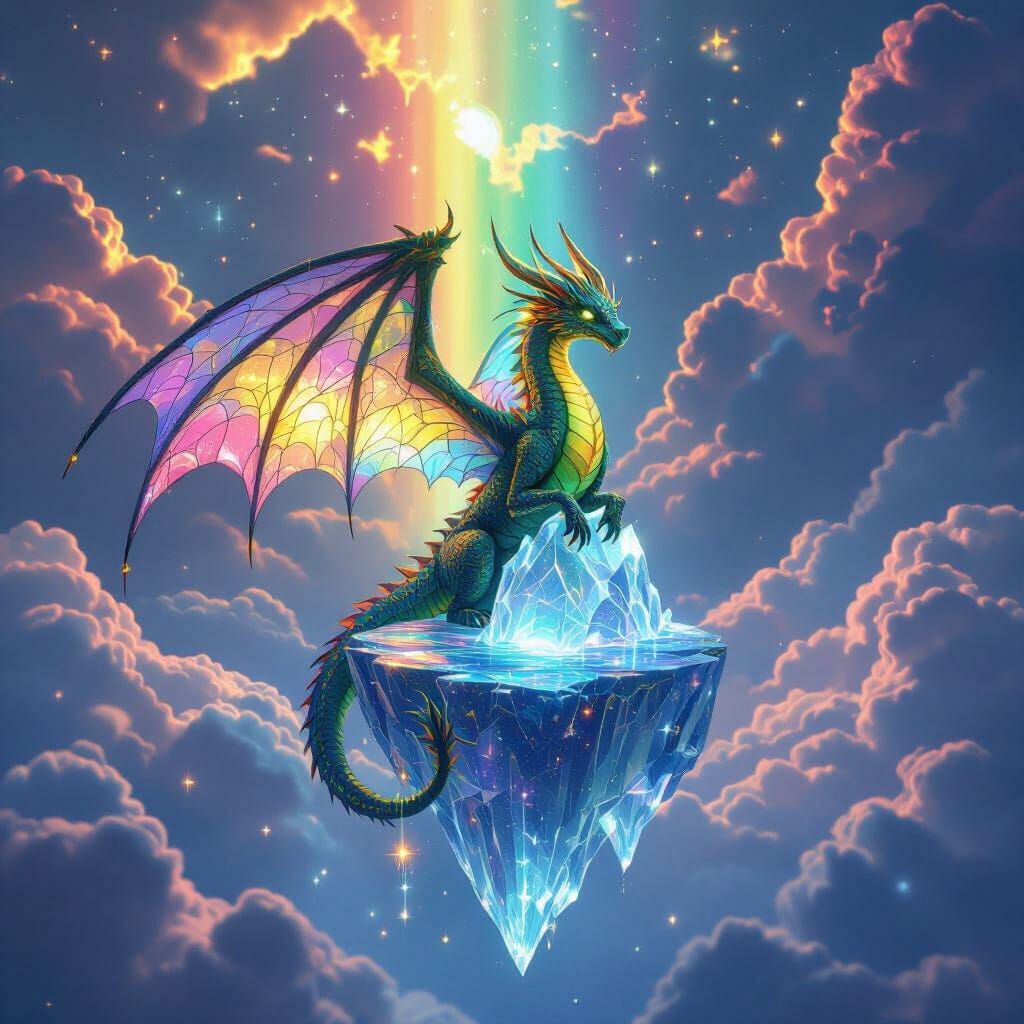 Bioluminescent Dragon on Crystal Island, Rainbow Light