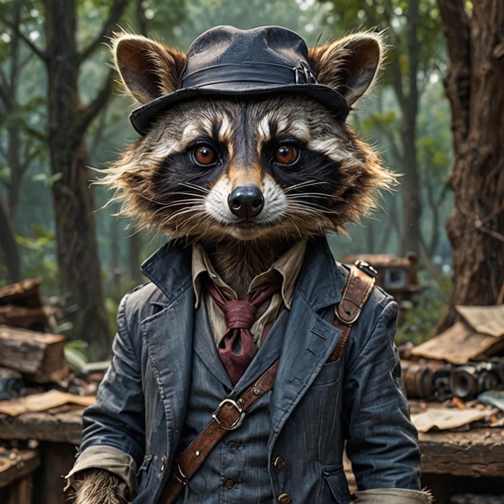 Raccoon Portrait with Human-like Features in HDR