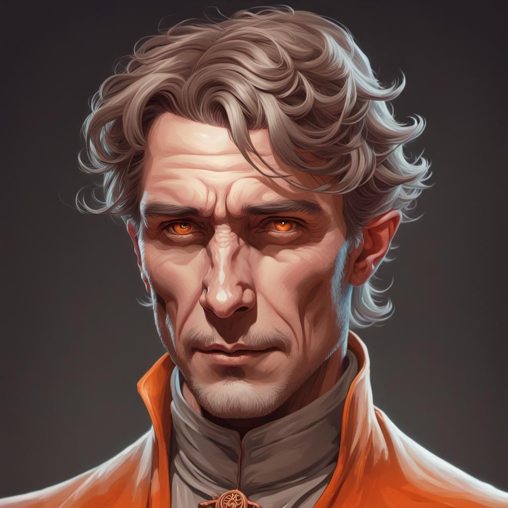 German Man Portrait with Occult Magic, Art Nouveau Style