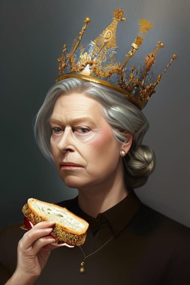 Queen of England Portrait with Tuna Crown