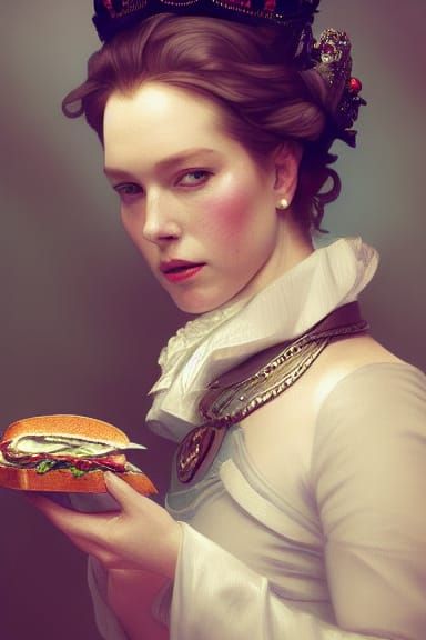 Queen of England's Tuna Crown: Hyperdetailed Portrait