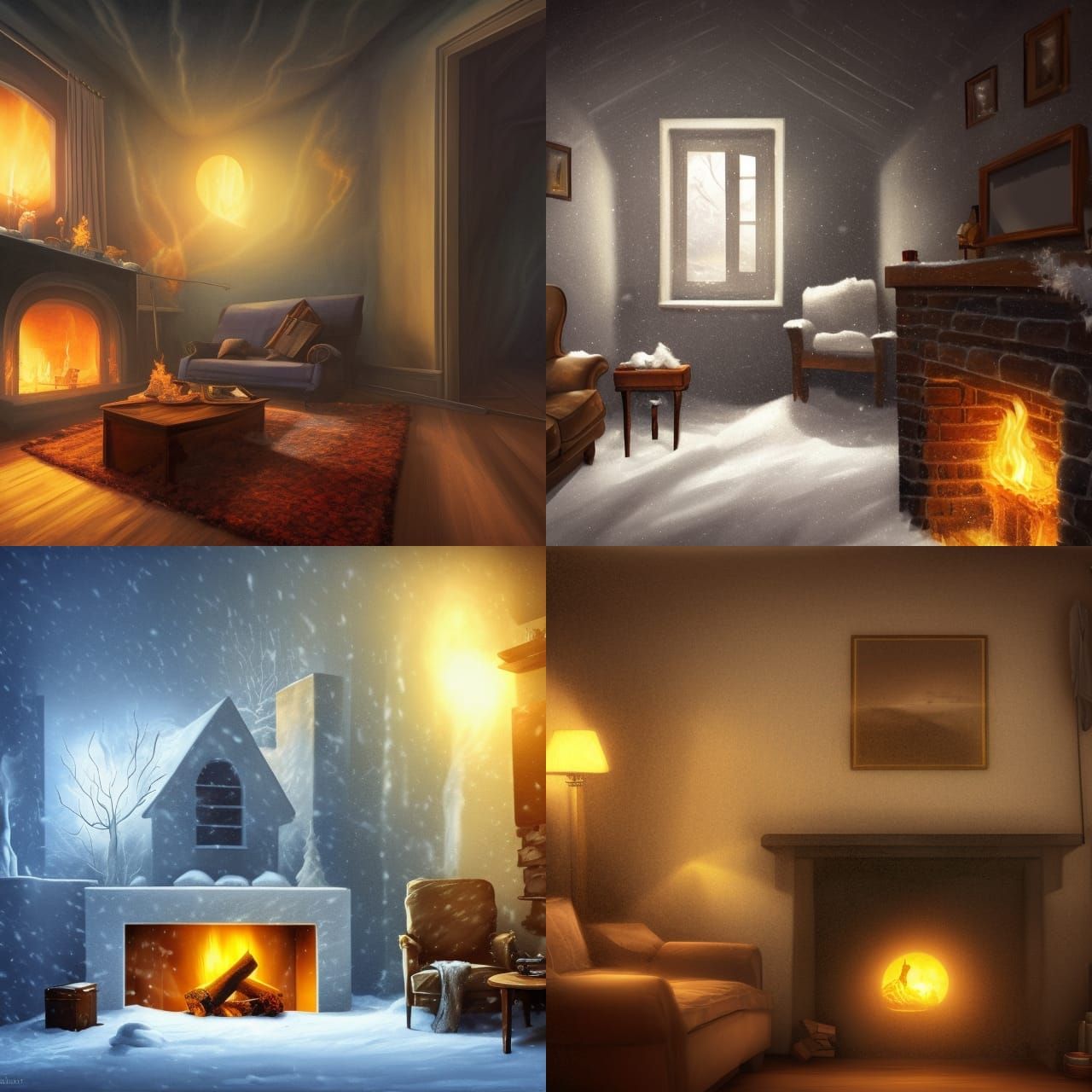 Winter Room with Fireplace: Hyperrealistic Matte Painting