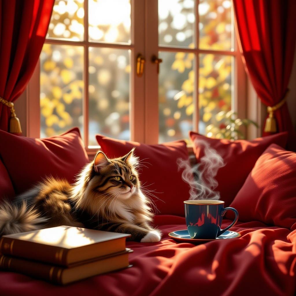 Cozy Room with Sunlight and Fireplace Glow