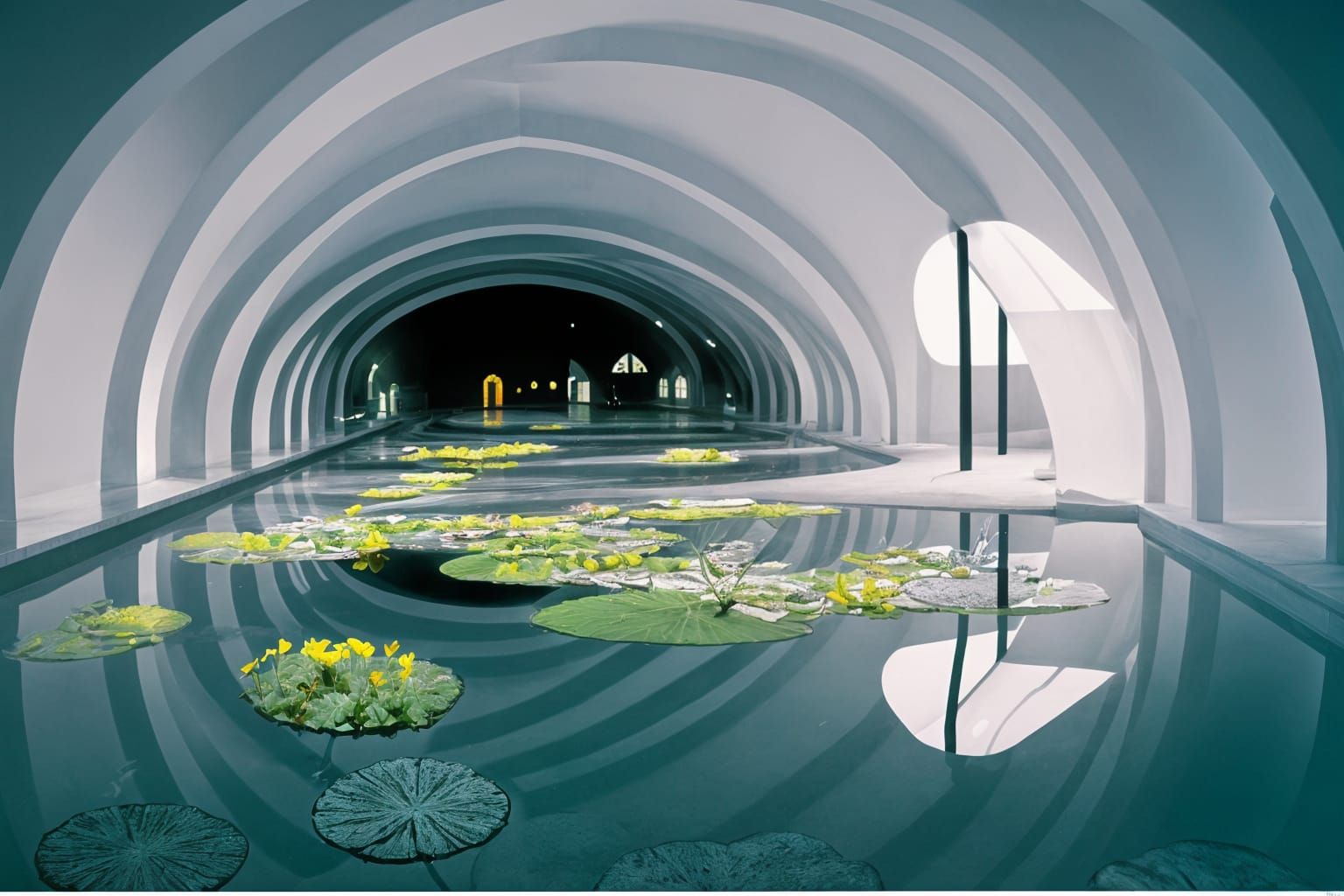 Underwater City with Phosphorescent Lights, Photorealistic S...