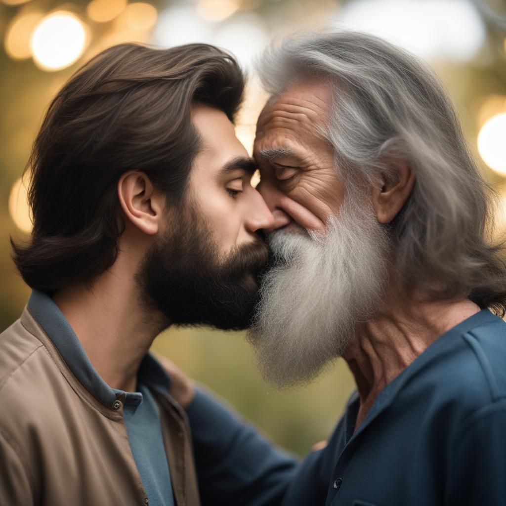 Affectionate Kiss Between Two Men