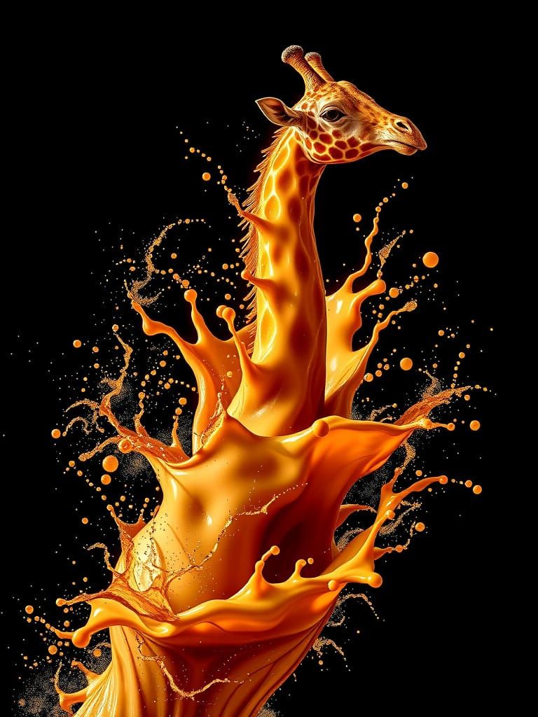 Spectacular Coffee Giraffe in Vibrant Splashes of Light