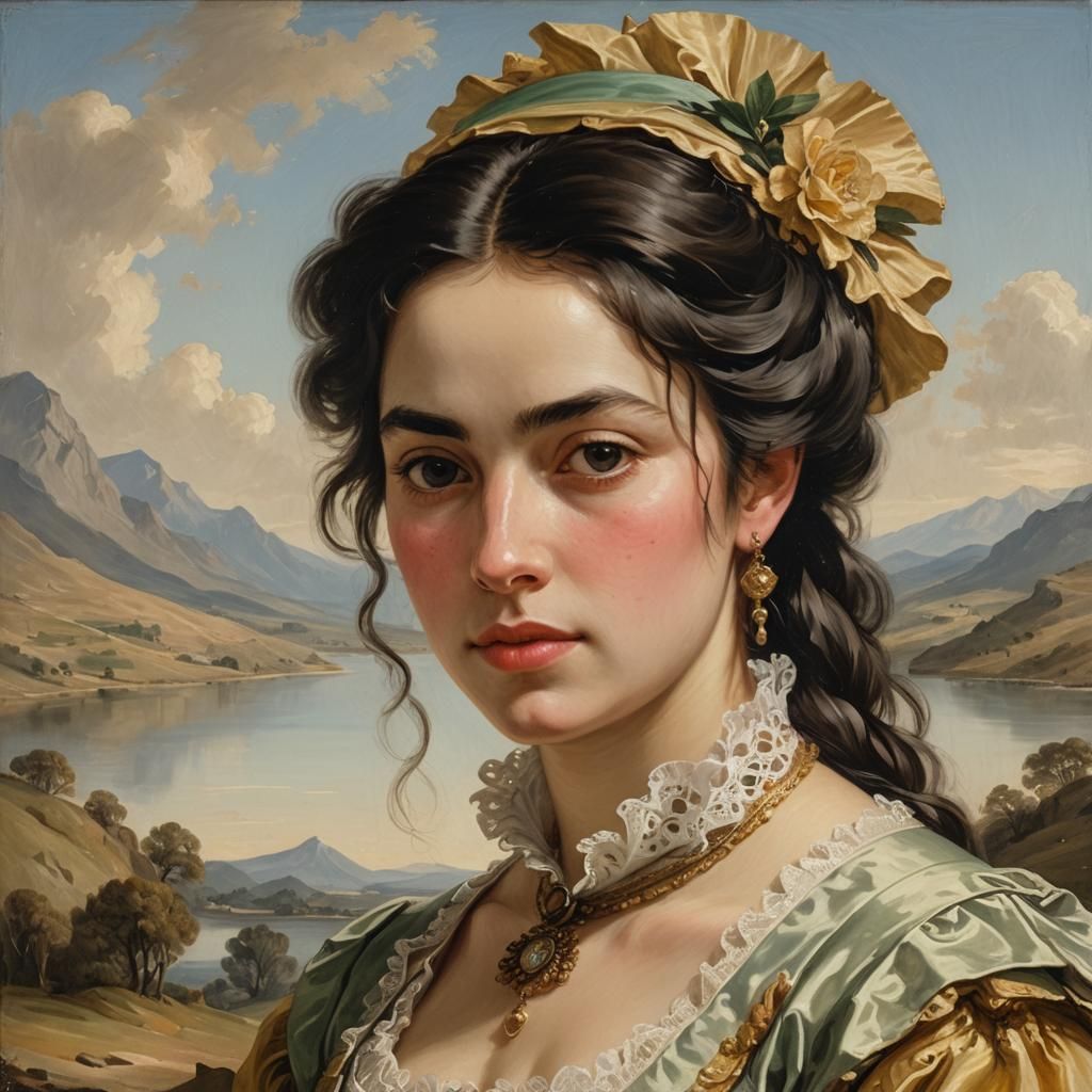 Rococo Portrait of a Woman in Chilean Landscape