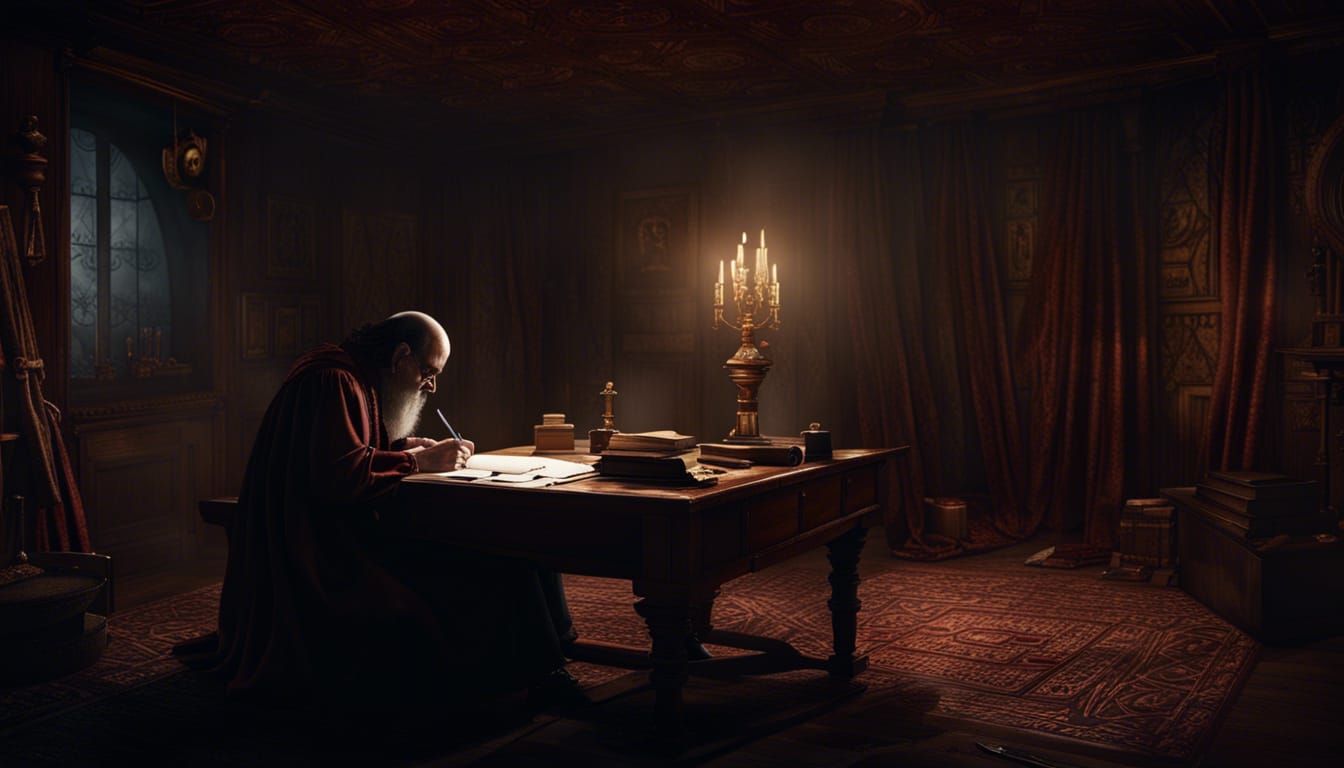 Scribe Writing in a Horror Room: Detailed Matte Painting