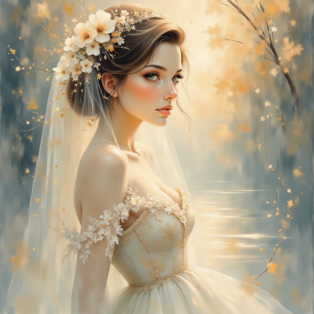 Ethereal Woman in Fantasy Gown by Golden Lake