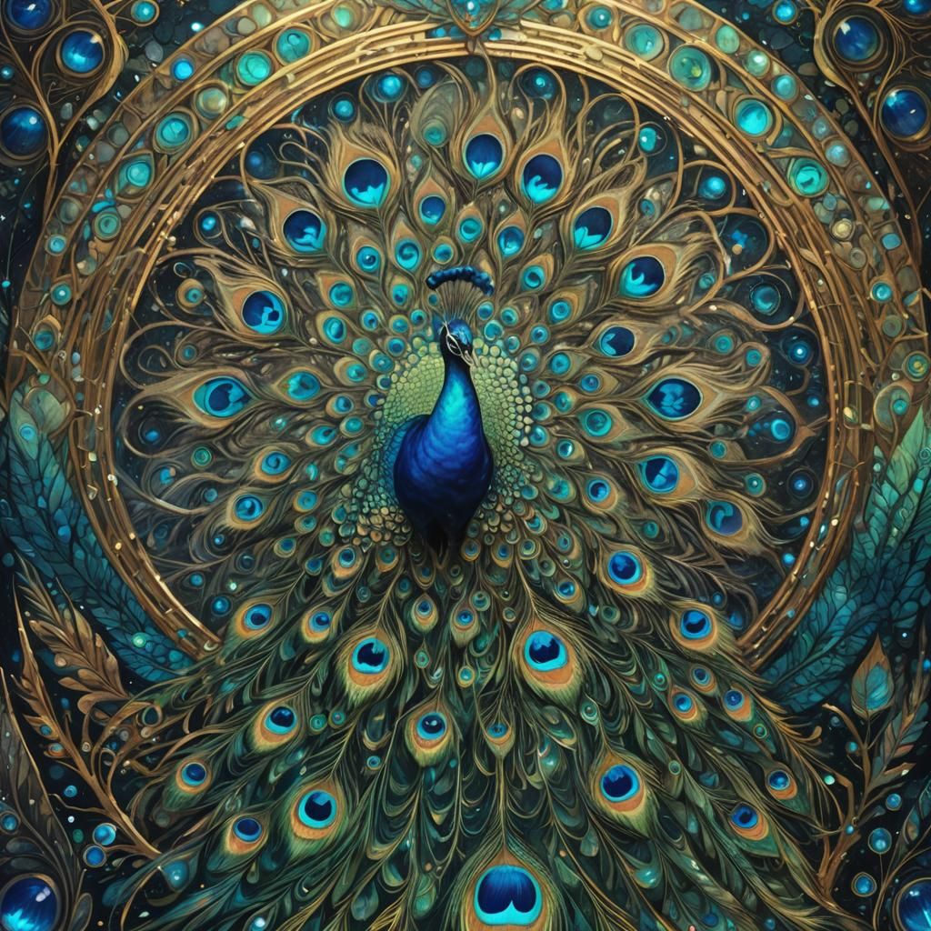 Labradorite Peacock in Holographic Astral Illustration
