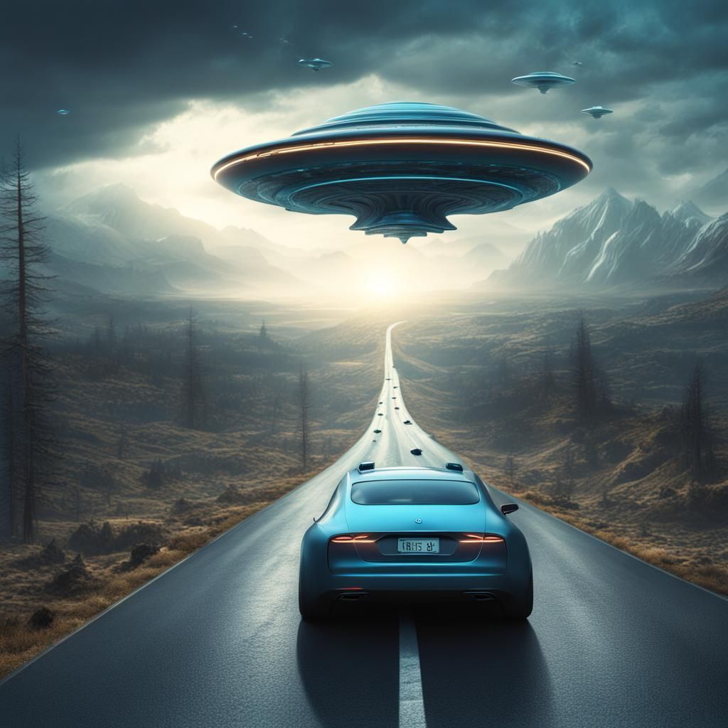 Futuristic Cityscape Under Alien Invasion