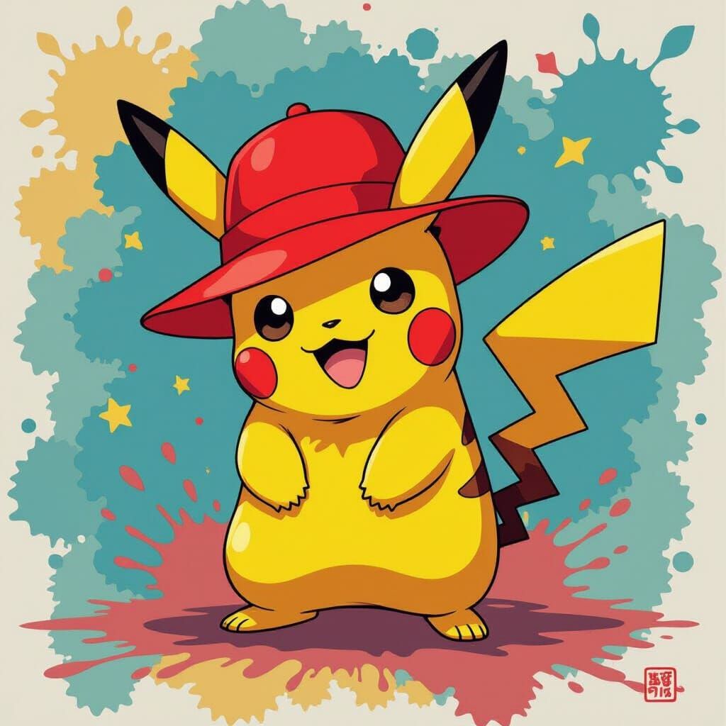 Pikachu in Cartoonish Inkblot Style