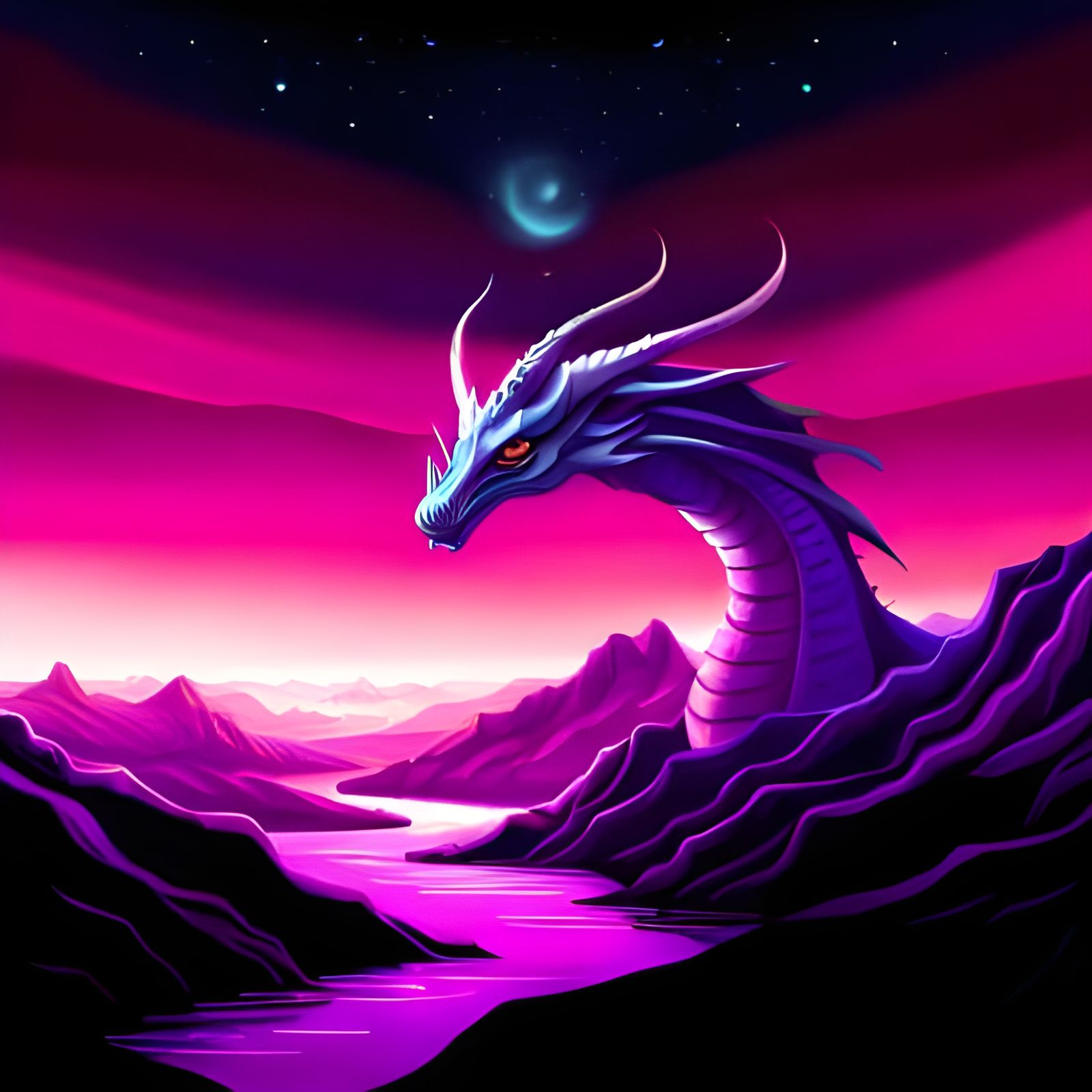 Cosmic Purple Dragon in Synthwave Fantasy Style