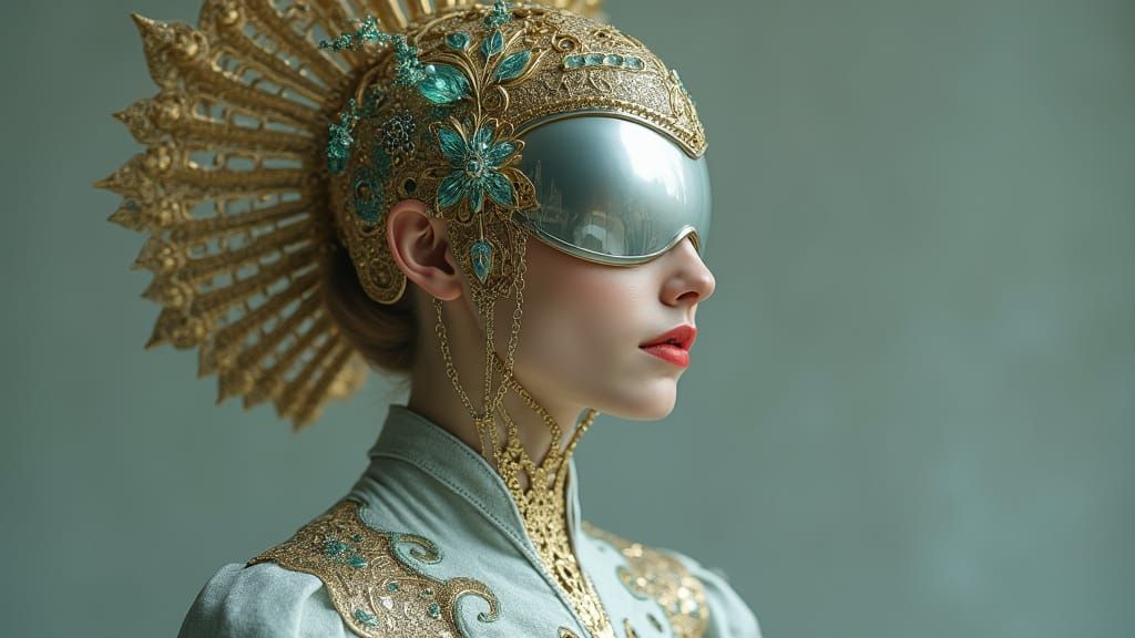 Regal Female Cyborg Portrait in Opulent Futuristic Style