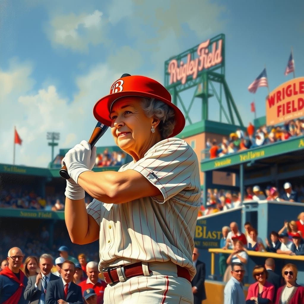 Queen Elizabeth II Plays Baseball: An Impressionist Oil Pain...