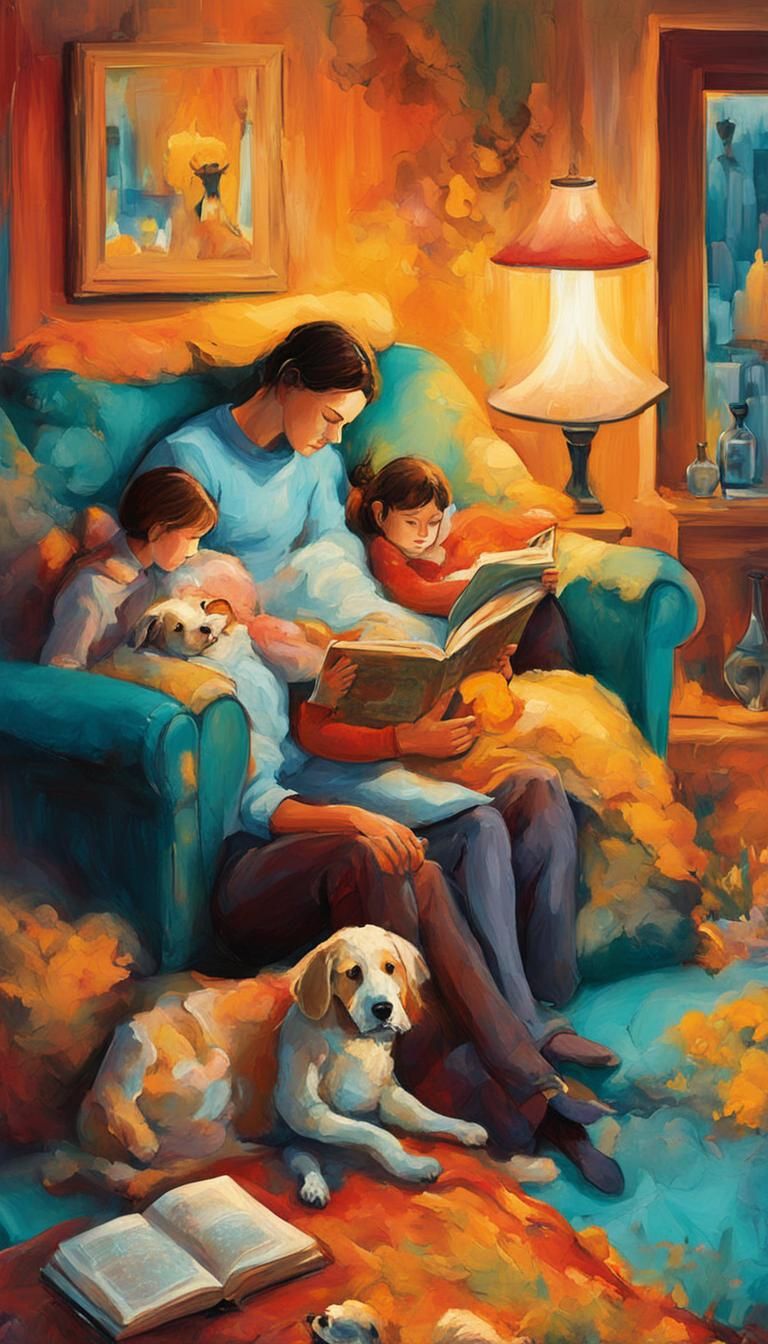 Cozy Family Scene in Abstract Expressionism