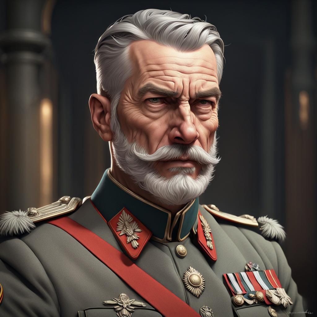 Intense Portrait of Austrian General in Military Uniform