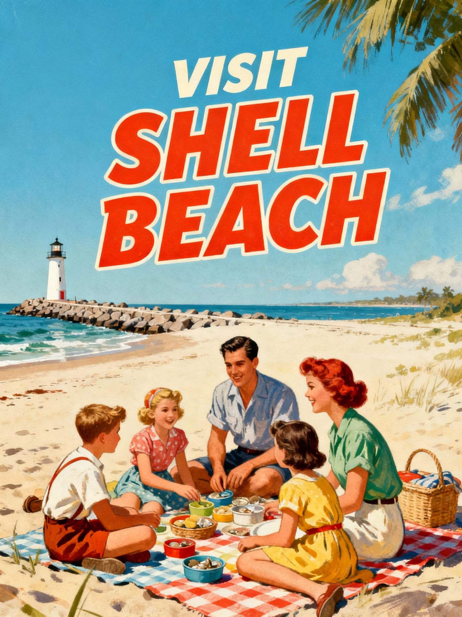 1950s Shell Beach tourism poster 2