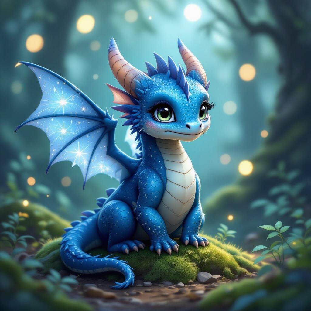 Enchanting Midnight-Blue Dragon with Translucent Wings