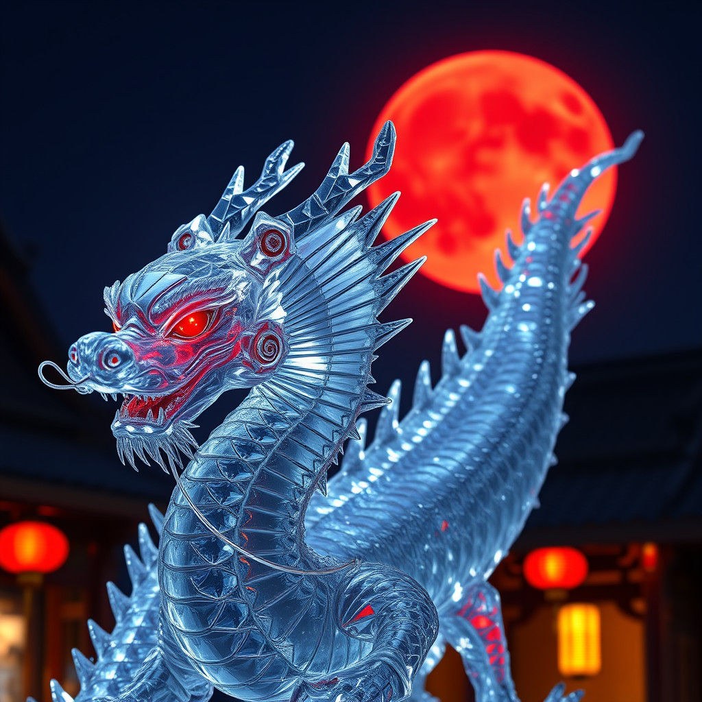 Crystal Dragon with Red Eyes and Chinese Lanterns